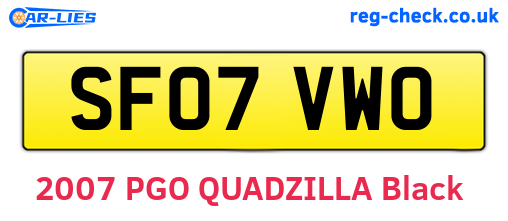 SF07VWO are the vehicle registration plates.