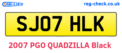 SJ07HLK are the vehicle registration plates.