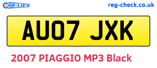 AU07JXK are the vehicle registration plates.