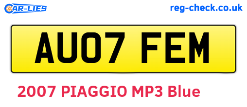 AU07FEM are the vehicle registration plates.