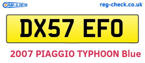 DX57EFO are the vehicle registration plates.