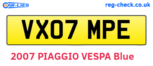 VX07MPE are the vehicle registration plates.