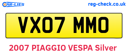 VX07MMO are the vehicle registration plates.