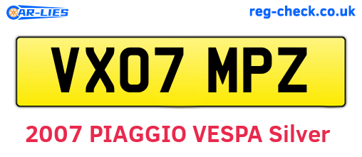 VX07MPZ are the vehicle registration plates.