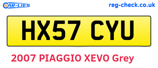HX57CYU are the vehicle registration plates.