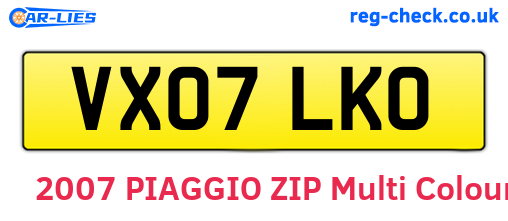 VX07LKO are the vehicle registration plates.