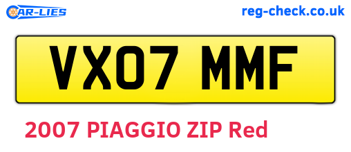 VX07MMF are the vehicle registration plates.