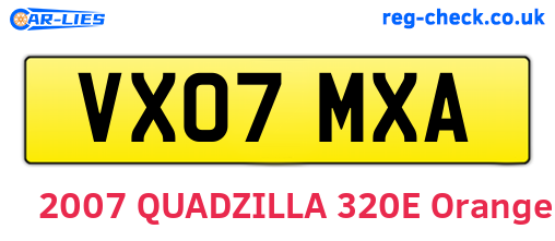 VX07MXA are the vehicle registration plates.