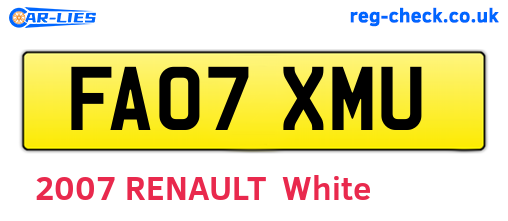 FA07XMU are the vehicle registration plates.