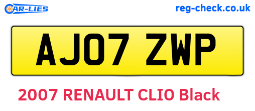 AJ07ZWP are the vehicle registration plates.