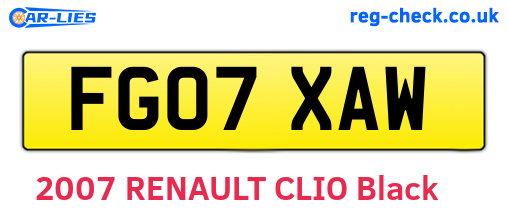 FG07XAW are the vehicle registration plates.