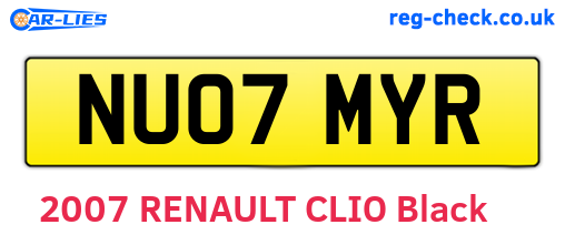 NU07MYR are the vehicle registration plates.