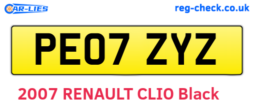 PE07ZYZ are the vehicle registration plates.