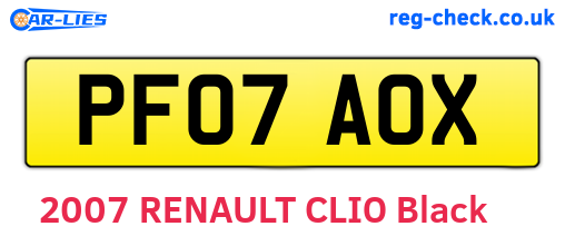 PF07AOX are the vehicle registration plates.