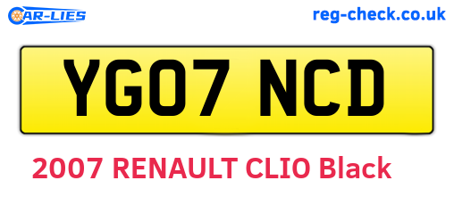 YG07NCD are the vehicle registration plates.