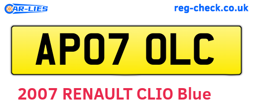 AP07OLC are the vehicle registration plates.