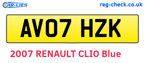 AV07HZK are the vehicle registration plates.