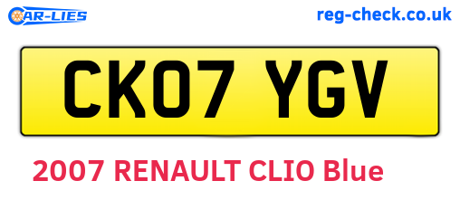 CK07YGV are the vehicle registration plates.