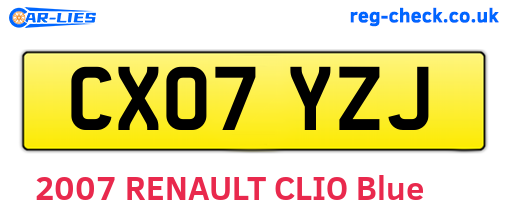 CX07YZJ are the vehicle registration plates.