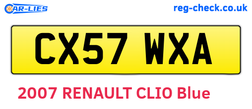 CX57WXA are the vehicle registration plates.