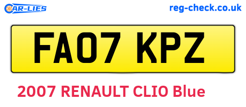 FA07KPZ are the vehicle registration plates.