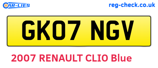GK07NGV are the vehicle registration plates.