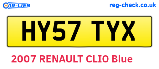 HY57TYX are the vehicle registration plates.