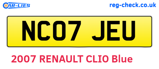 NC07JEU are the vehicle registration plates.