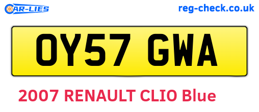 OY57GWA are the vehicle registration plates.