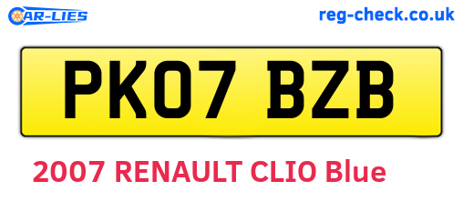 PK07BZB are the vehicle registration plates.