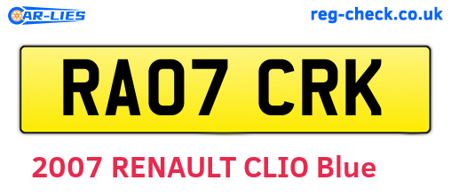 RA07CRK are the vehicle registration plates.