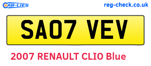 SA07VEV are the vehicle registration plates.