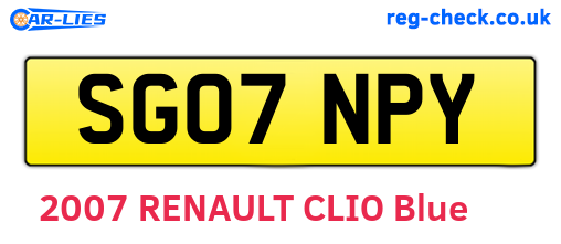 SG07NPY are the vehicle registration plates.