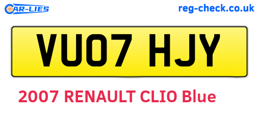 VU07HJY are the vehicle registration plates.