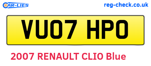VU07HPO are the vehicle registration plates.