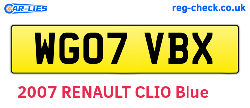 WG07VBX are the vehicle registration plates.