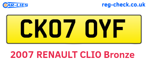 CK07OYF are the vehicle registration plates.