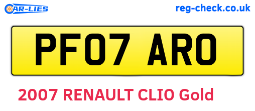 PF07ARO are the vehicle registration plates.
