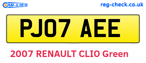 PJ07AEE are the vehicle registration plates.