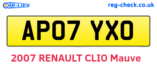 AP07YXO are the vehicle registration plates.