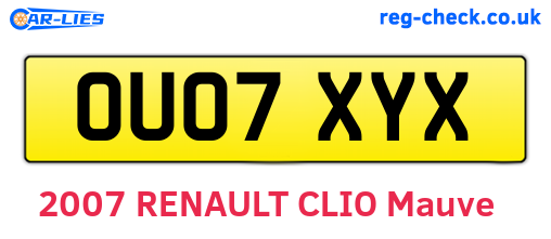 OU07XYX are the vehicle registration plates.