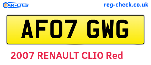 AF07GWG are the vehicle registration plates.