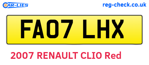 FA07LHX are the vehicle registration plates.