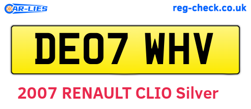 DE07WHV are the vehicle registration plates.
