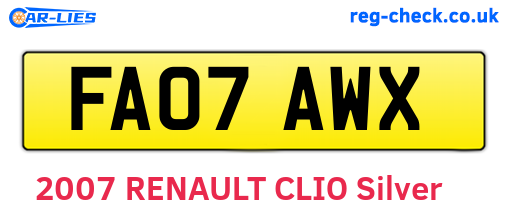 FA07AWX are the vehicle registration plates.