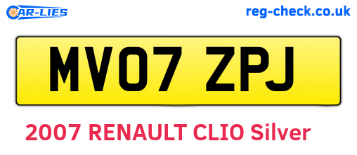 MV07ZPJ are the vehicle registration plates.