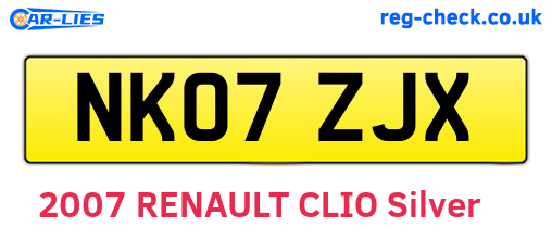 NK07ZJX are the vehicle registration plates.