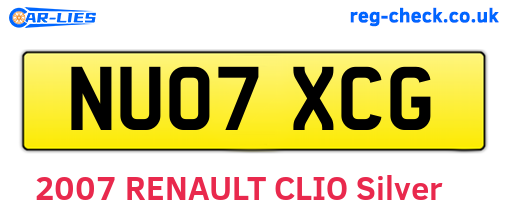 NU07XCG are the vehicle registration plates.