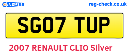 SG07TUP are the vehicle registration plates.