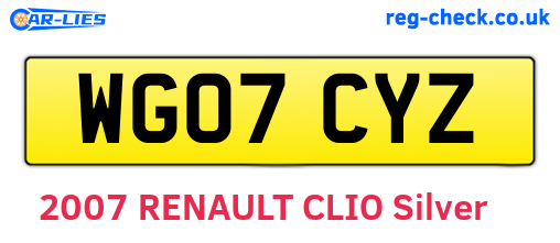 WG07CYZ are the vehicle registration plates.